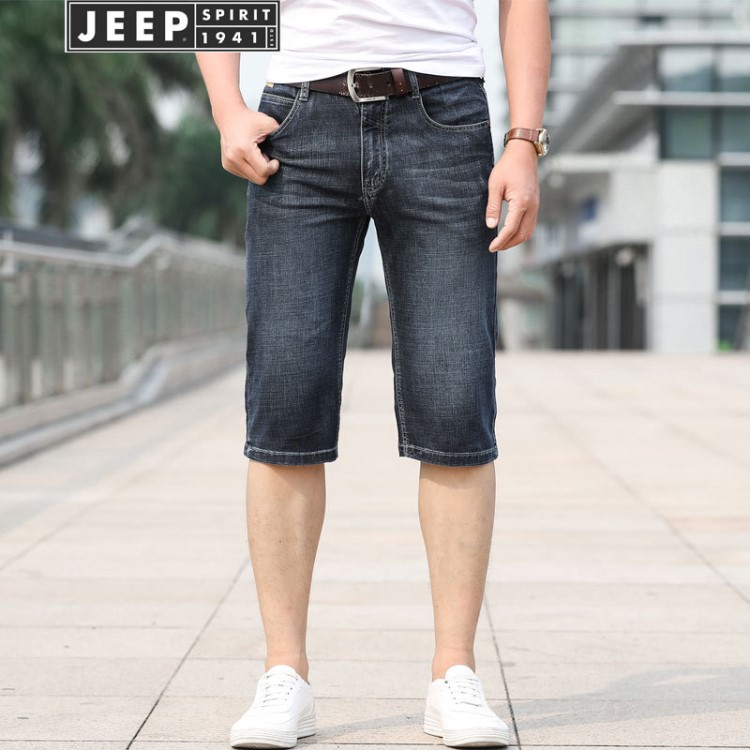 JEEP/吉普男士牛仔短裤多袋五分裤弹力直筒中腰大码男裤