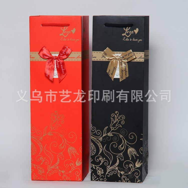 通用款葡萄酒手提紙袋 蝴蝶結(jié)禮物紙盒單雙只紅酒禮品包裝盒