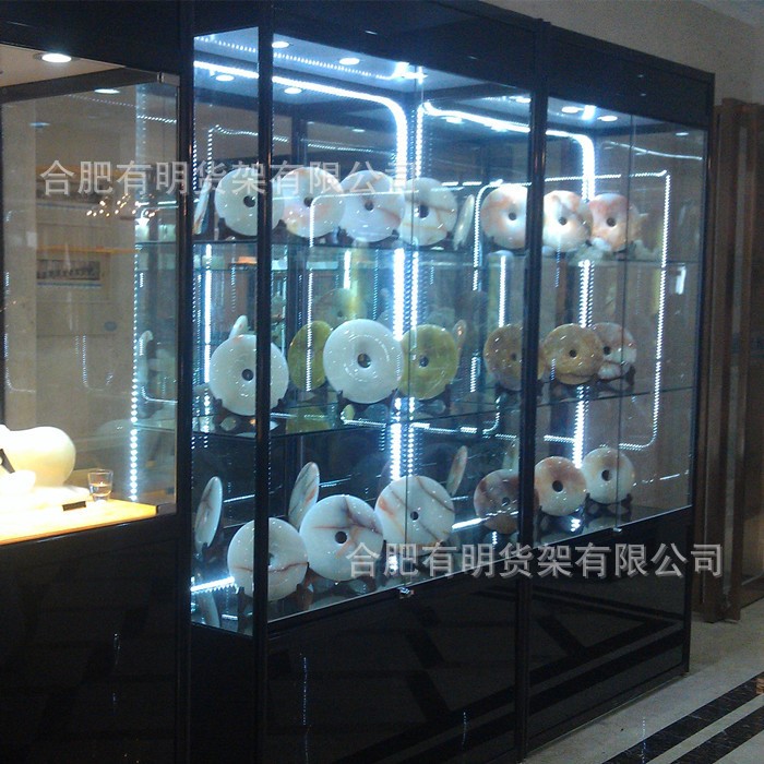 木质烤漆展柜 博物馆展示柜 饰品玻璃柜台 古董古玩展示柜射灯