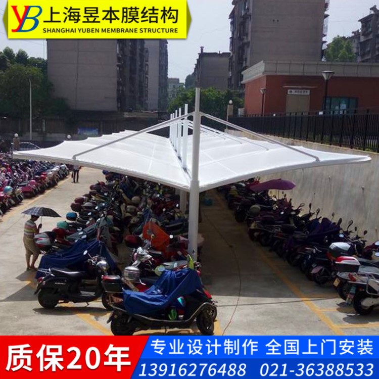 安裝雙向拉桿式自行車雨蓬 斜拉式自行車停車棚 宿州膜結構停車篷