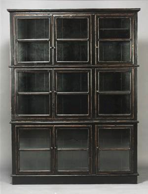 支持混批AJ167黑色三門玻璃大書柜 黑色書柜  個性書柜