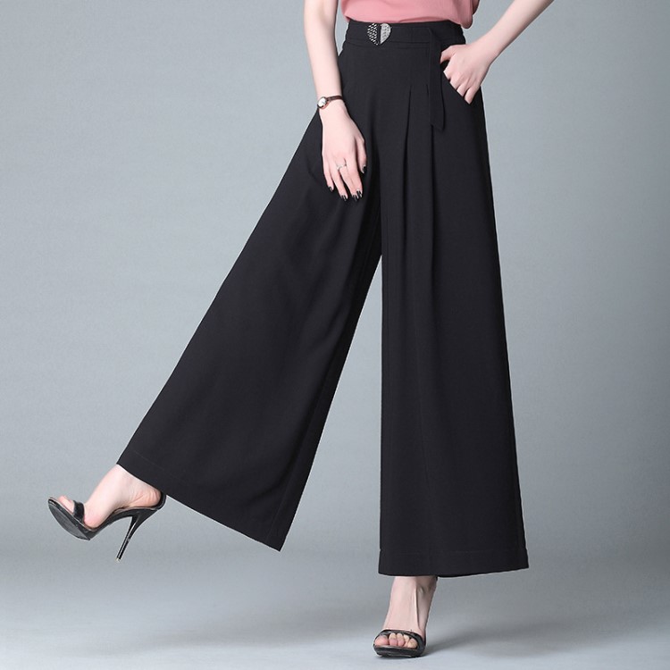 大脚裤子女宽松阔腿裤2019新款高腰甩裤夏季雪纺裙裤薄款休闲长裤