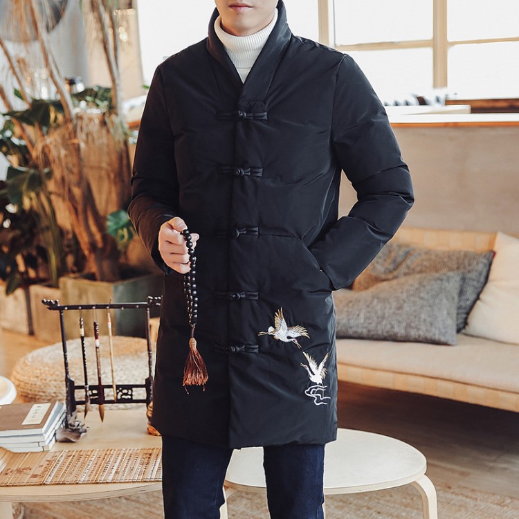 冬季棉衣男中长款刺绣韩版修身立领中国风男装复古风大码男士袄