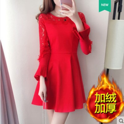 新娘回門禮服紅裙子女春2019新款孕婦敬酒服冬季結(jié)婚大紅色連衣裙