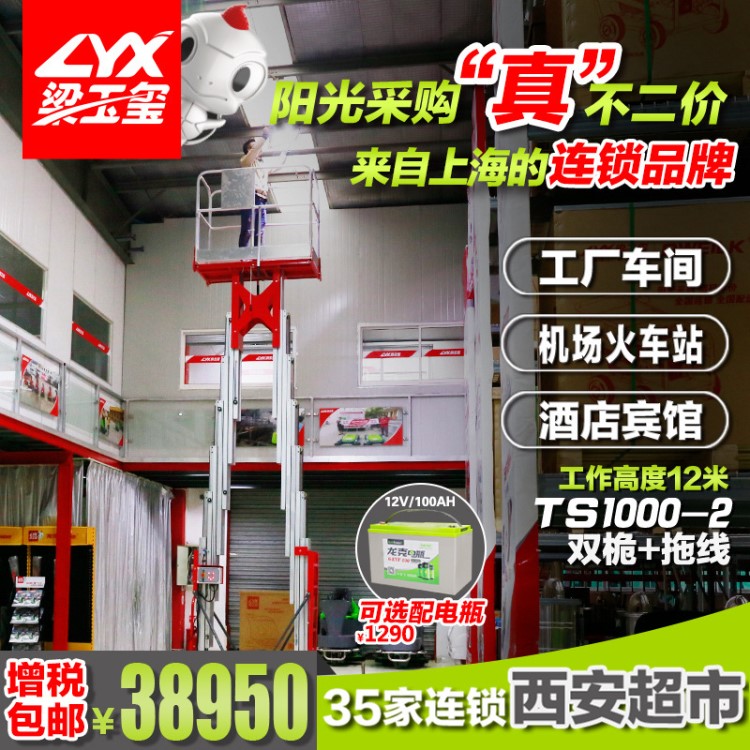 坦龍電動雙桅升降平臺10米高空作業升降機鋁合金桅柱式自動升降機