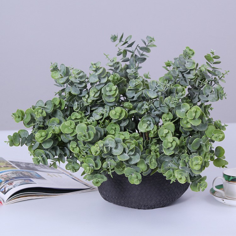 仿真植物 7頭小尤加利葉綠植葉 綠色仿真草居家裝飾拍攝道具
