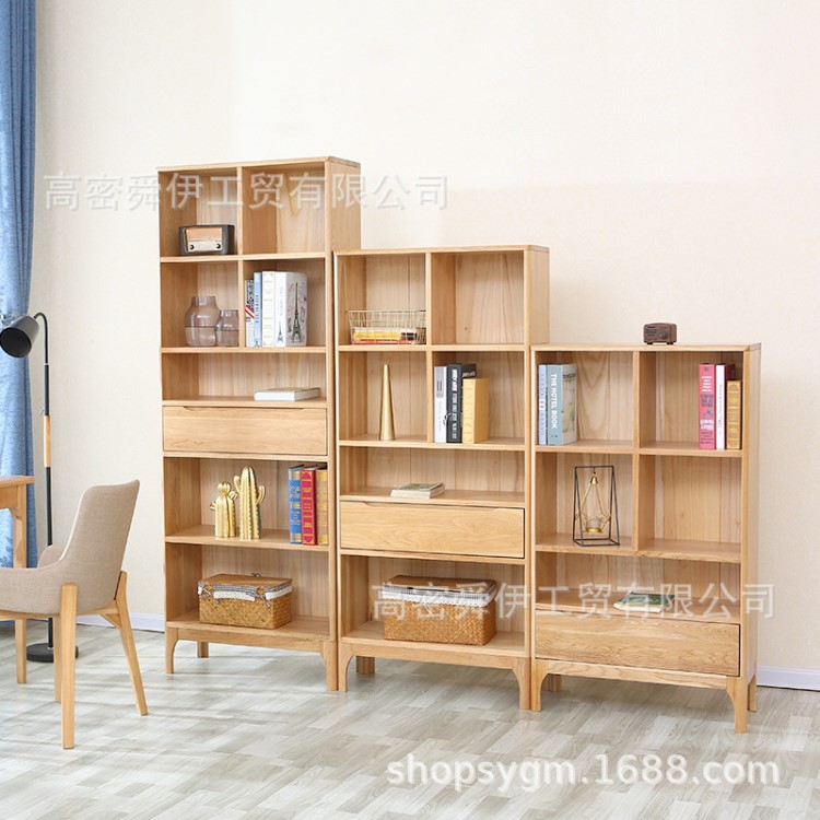 日式實(shí)木書(shū)架白橡木書(shū)房家具全實(shí)木展示架書(shū)柜陳列架新品代發(fā)