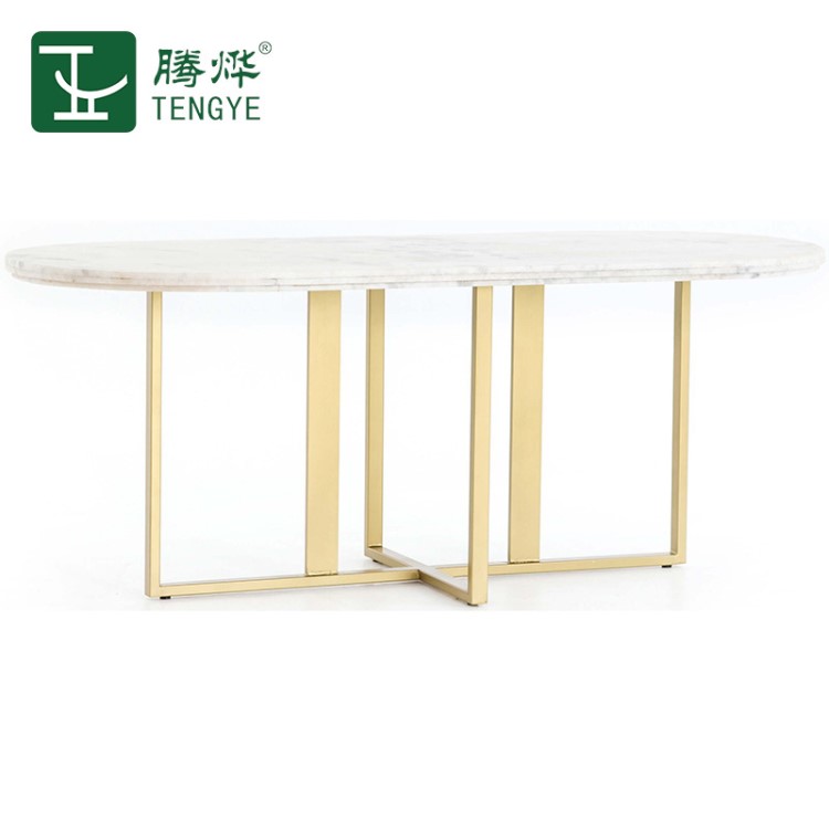 騰燁現(xiàn)代輕奢橢圓形大理石餐桌美式不銹鋼ins簡約餐桌定制批發(fā)