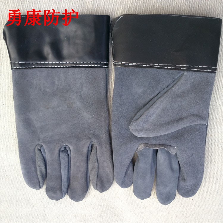 加厚二層牛皮小革脖電焊手套勞保防護手套耐磨防阻燃焊工作業(yè)手套