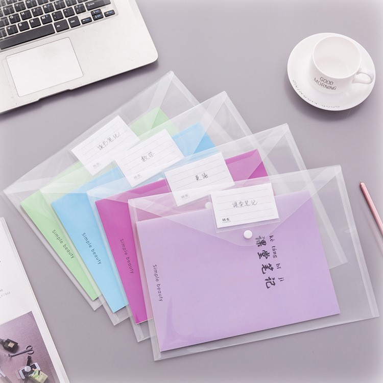 創意簡約透明A4按扣文件袋  塑料資料袋票據袋  學生辦公用品收納