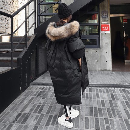 過膝中長(zhǎng)款棉衣女裝外套韓版冬季新款加厚羽絨棉服大毛領(lǐng)棉襖