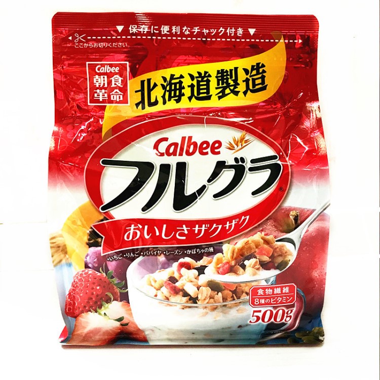 日本北海道Calbee卡樂B麥片水果混合顆粒谷物燕麥片500g 整箱6袋