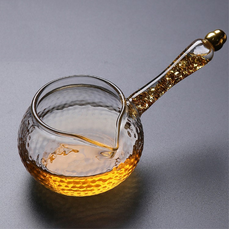 廠家直銷側把金箔玻璃公道杯加厚耐高溫功夫茶具配件日式分茶器批