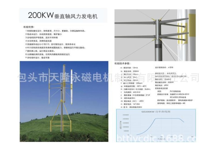 200KW垂直軸風力發(fā)電機組，發(fā)電機組,永磁發(fā)電機