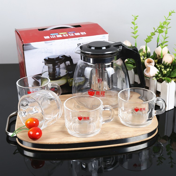 廠家銷售水晶玻璃泡茶壺茶具套裝花茶壺五件套禮品定制logo