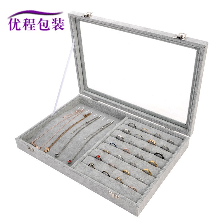現(xiàn)貨冰花絨兩用戒指項(xiàng)鏈盒吊墜盒帶蓋首飾展示盒多功能珠寶展示盤