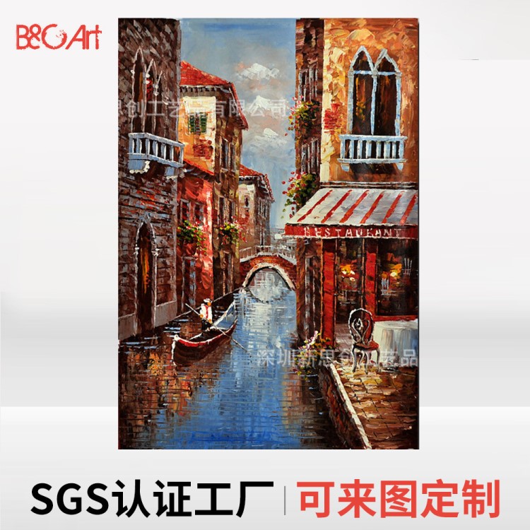 大芬外贸玄关挂画街景手工手绘装饰油画canvas painting定制