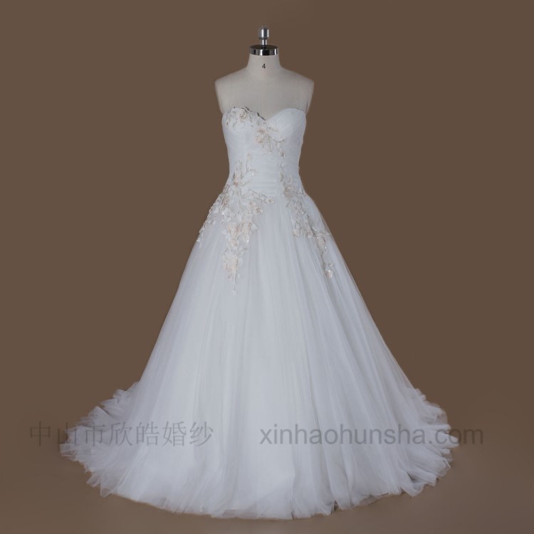 婚紗 2016 無袖甜心領優雅蕾絲釘珠A裙婚紗 禮服廠家定制