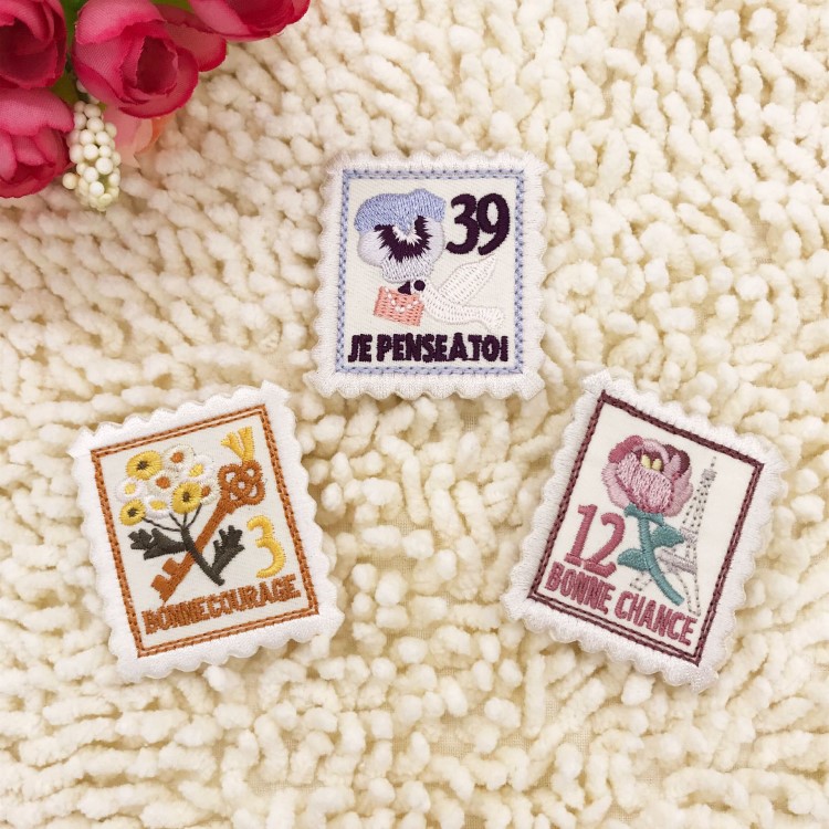 電腦刺繡繡花加工廠定做定制 貼布精品郵票布貼 高端刺繡無邊布貼