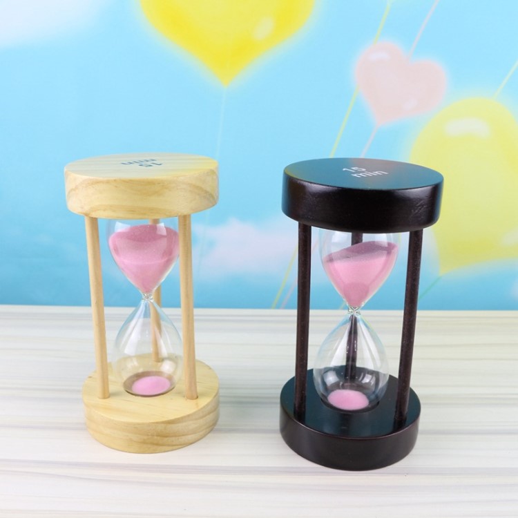 批發圓形木質15分鐘創意計時沙漏 桌面擺件 新奇好玩的東西