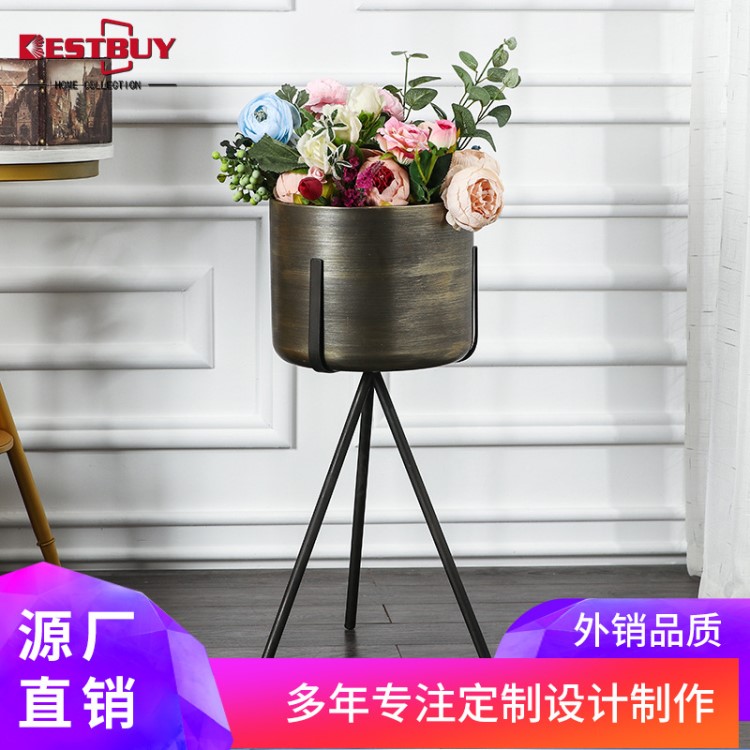 花店三角花架 批發(fā)金屬?gòu)?fù)古工業(yè)風(fēng)鐵藝花籃簡(jiǎn)約落地三腳架帶花盆