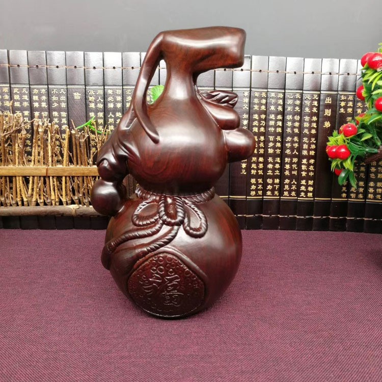 批發(fā)非洲黑檀木雕福上加福葫蘆實木紅木擺件工藝品家居裝飾禮品