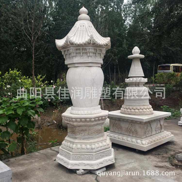 廠家供應(yīng)石雕佛塔漢白玉高僧墓塔寺廟古建圓雕大型燈塔擺件