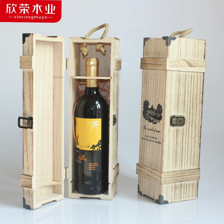 仿古紅酒木盒紅酒禮品盒拉菲葡萄酒包裝盒張?jiān)Ｆ咸丫瓢b定做木質(zhì)