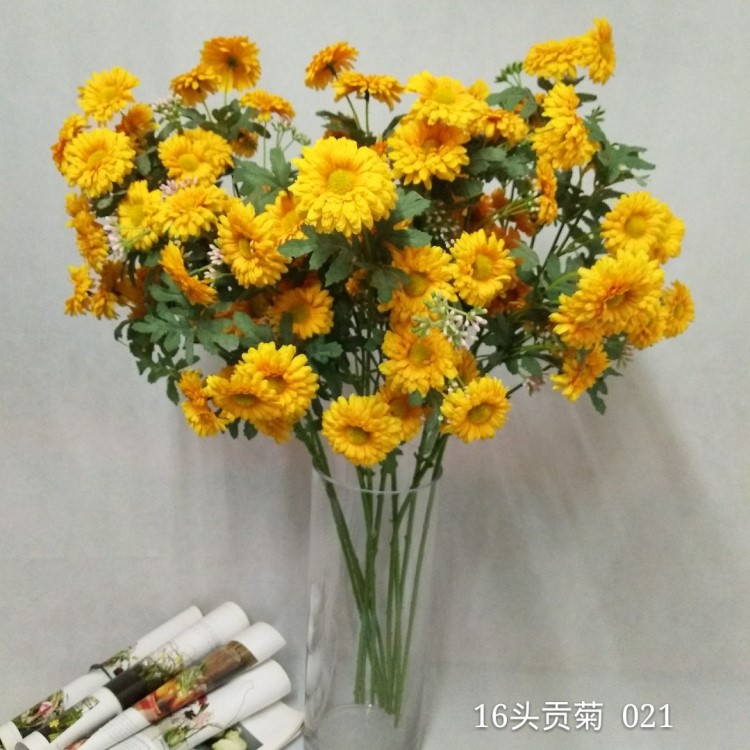 廠家直銷16頭貢菊 百日菊 七月菊服裝 配飾北歐家居裝飾 仿真花假