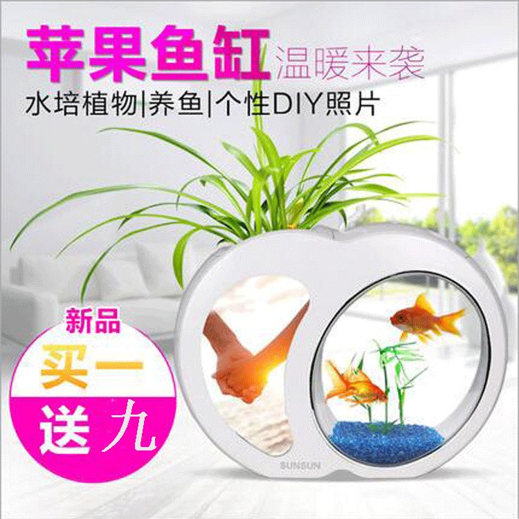 LED小型辦公桌面USB蘋果金魚缸迷你亞克力水族箱帶過濾DIY植物