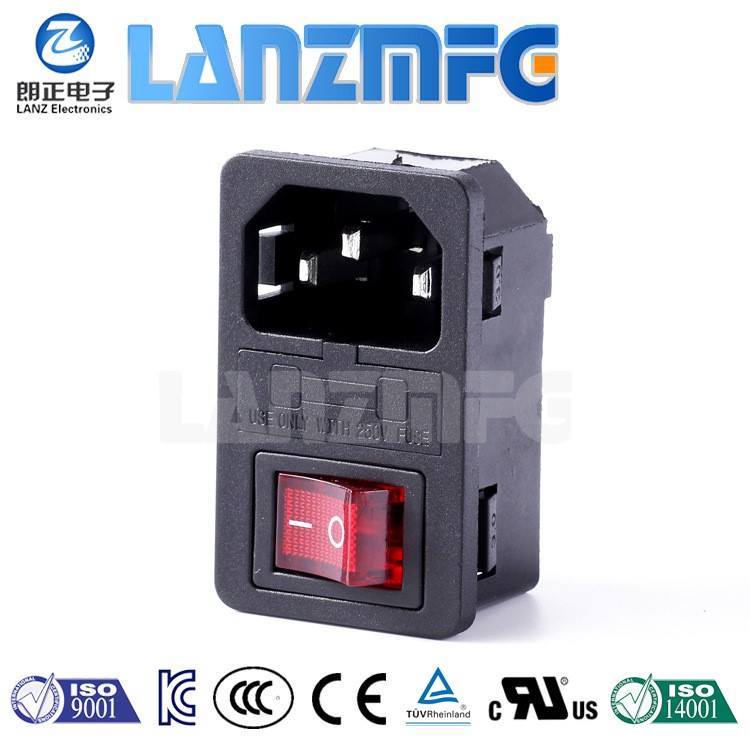 LANZMFG朗正LZ-14-F3品字插座 帶開關帶保險三合一卡式AC電源插座