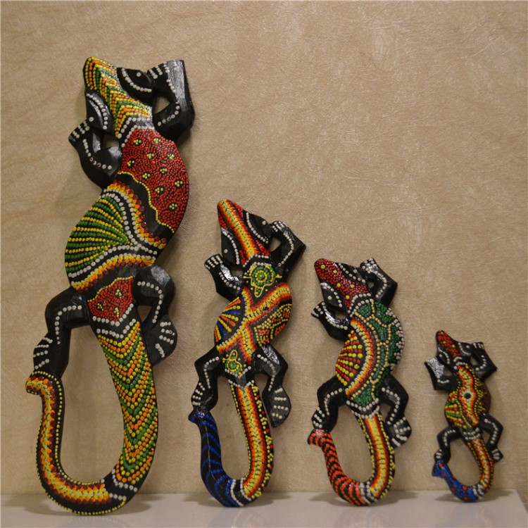 東南亞風格工藝品壁飾泰國木雕掛件擺件點彩壁虎蜥蜴創意個性裝飾