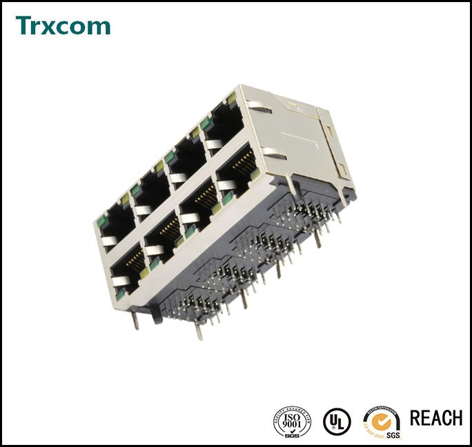 廠家直銷 RJ45插座2*4 5JB-2*4-8P8C帶燈帶彈網絡連接器 網絡接口