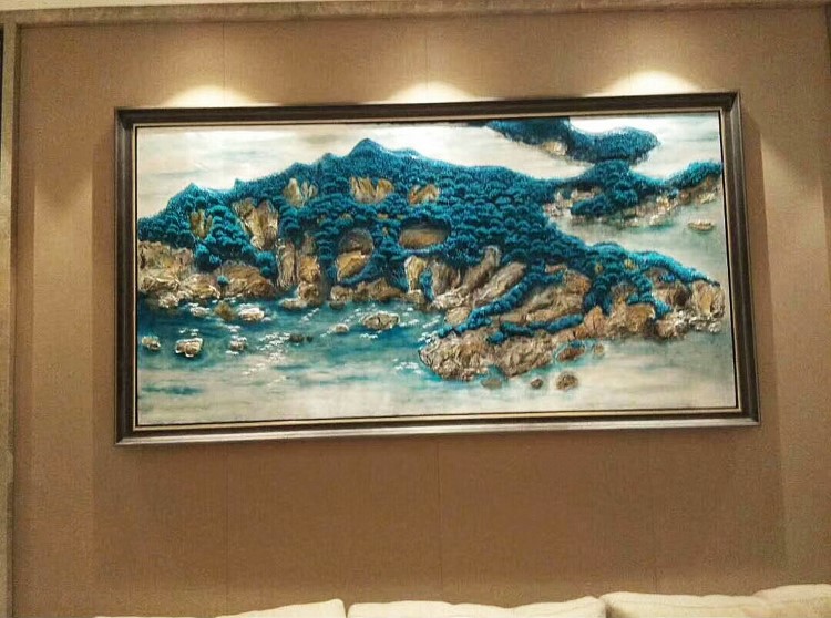 厂家直销客厅装饰画实物立体手绘山水样板房间挂画尺寸可定制批发