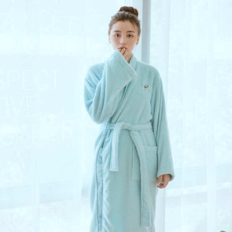 五酒店浴袍男女秋冬棉無捻紗睡袍成人長款全棉柔軟吸水
