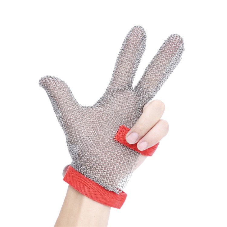 蓝涤牌 不锈钢丝焊接 防切割 耐磨带金属扣 铁质金属三指钢丝手套