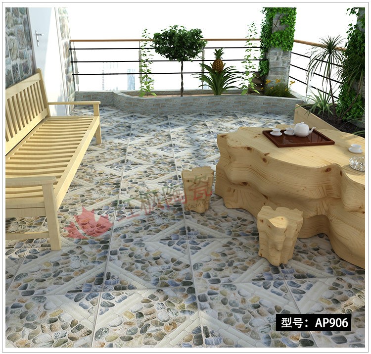 仿鵝卵石300*300全瓷5D噴墨釉面庭院小道別墅陽(yáng)臺(tái)防滑地磚