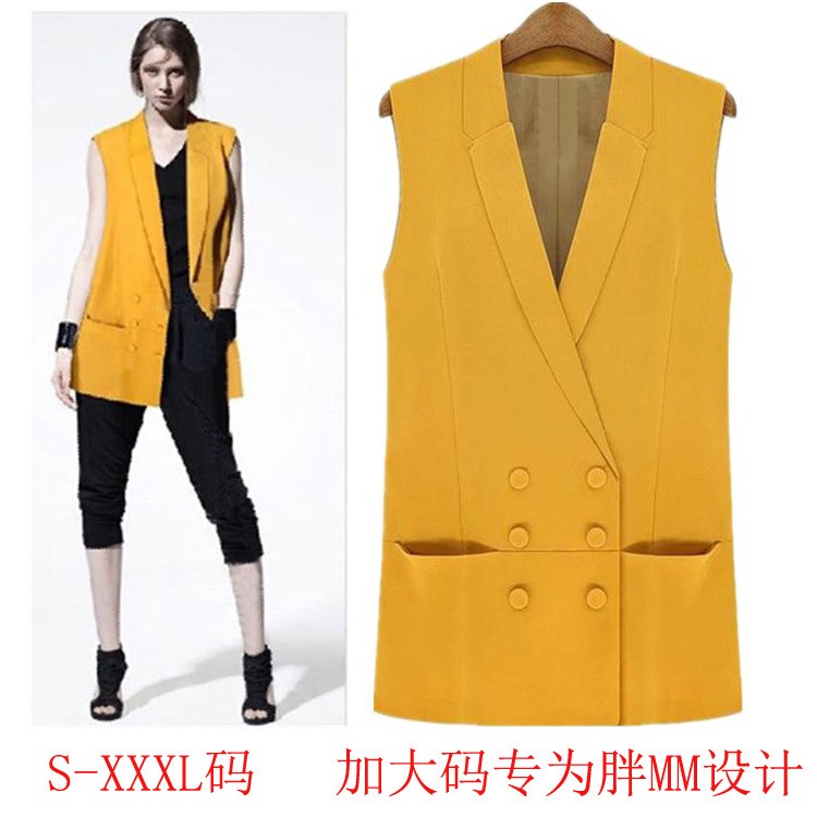 速賣通2019新款女式馬甲批發(fā) 歐美超大碼西裝領(lǐng)馬夾 S-XXXL碼