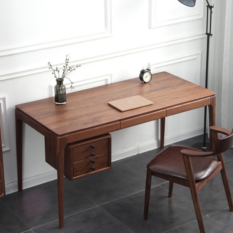 北欧黑胡桃木书桌实木办公电脑桌写字台样板房定制书房家具