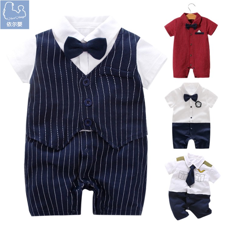 嬰兒連體衣服裝春秋夏季寶寶爬服跨境外貿(mào)紳士款哈衣baby clothes