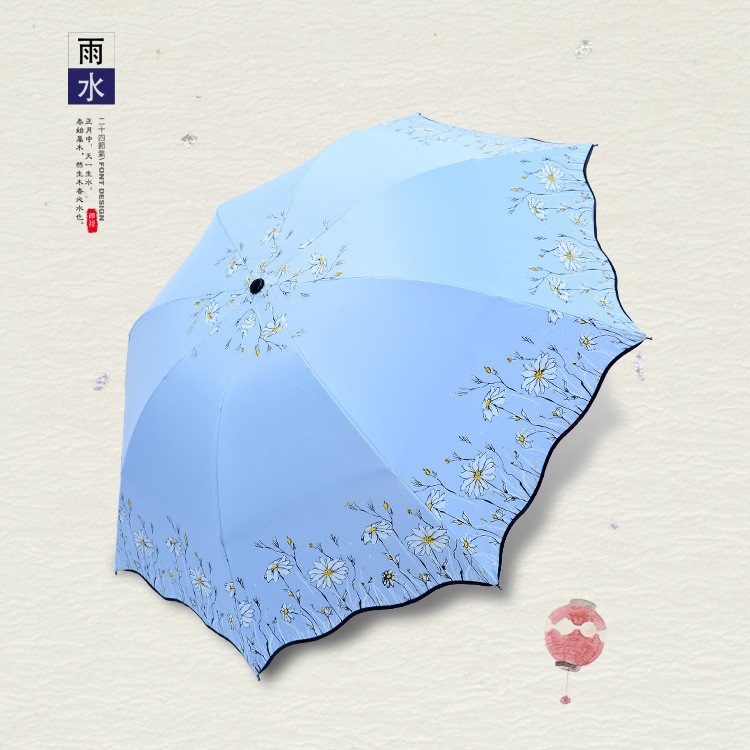 雨寶 2019新款太陽傘三折傘晴雨兩用傘 折疊防曬雨傘 黑膠遮陽傘