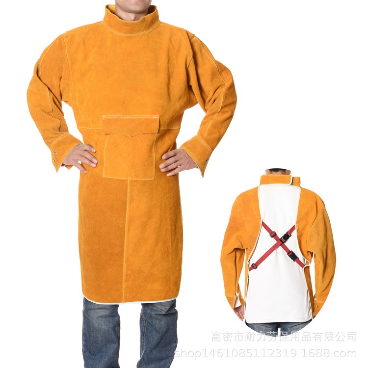 廠家直銷(xiāo)電焊防護(hù)服牛皮圍裙反穿衣耐磨隔熱耐高溫焊工服定做批發(fā)