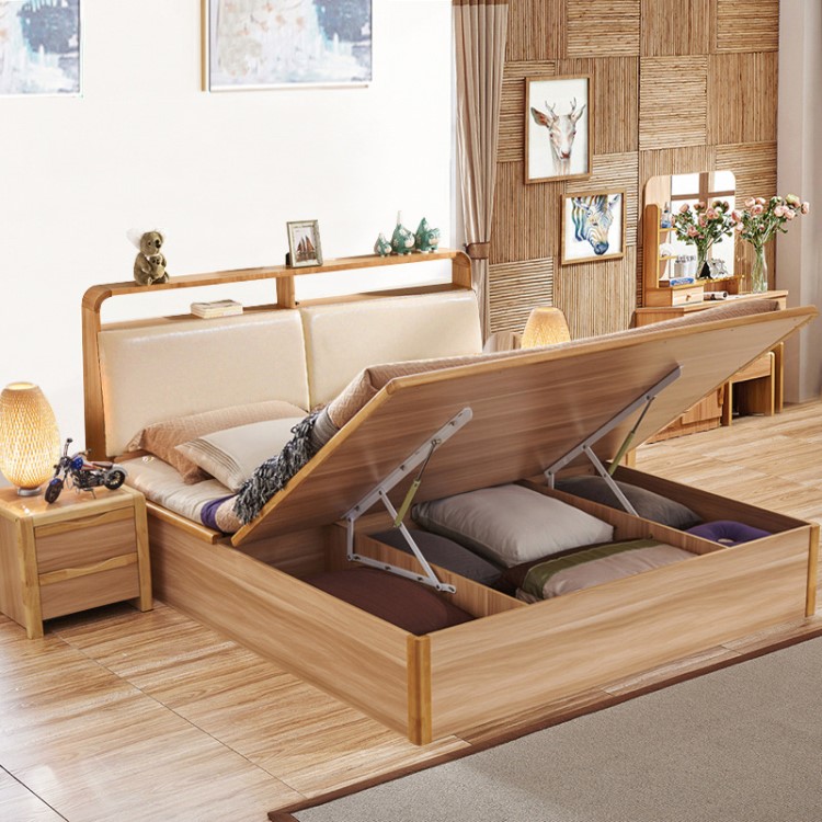 实木高箱床收纳床头储物1.8米日式双人大床北欧床高箱气动床皮床