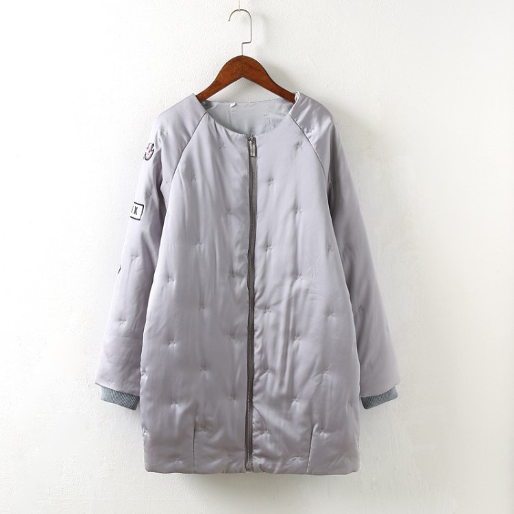專柜單冬新款女裝 韓版刺繡色中長(zhǎng)款棉衣螺紋袖口棉服外套