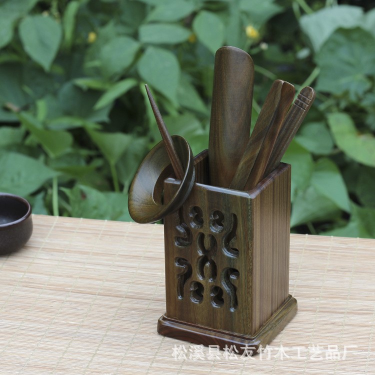 嘉和1688批發(fā)綠檀木鏤空六君子茶道實(shí)木茶具茶盤配件茶勺茶夾杯墊