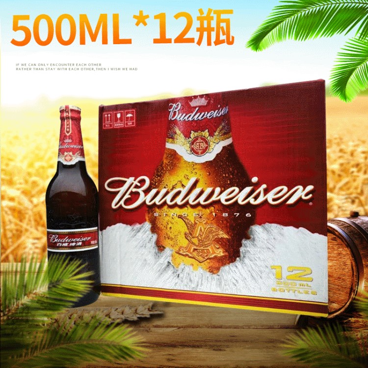 500ml*12瓶装百威啤酒 国产百威黄啤 庆祝用百威小麦啤酒泡沫丰富