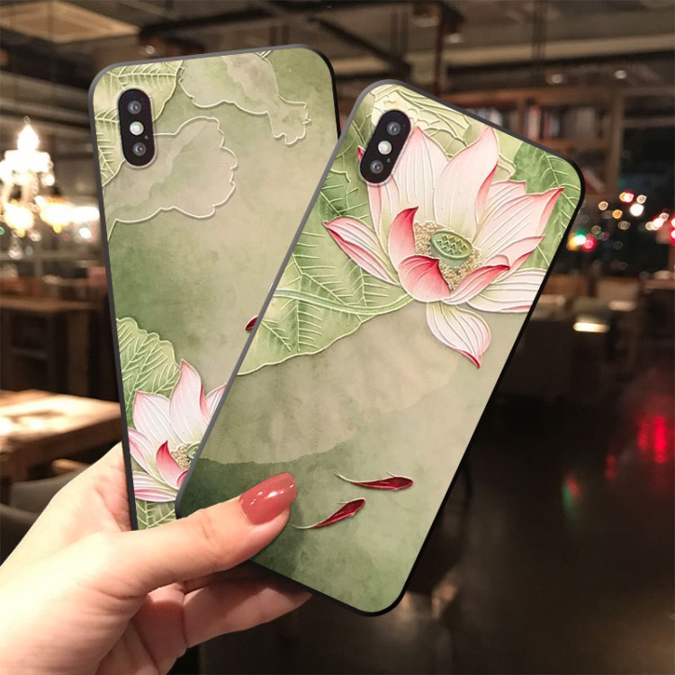 藍荷雙魚適用iphoneXS MAX浮雕保護套x27時尚軟殼r17古風軟殼批發