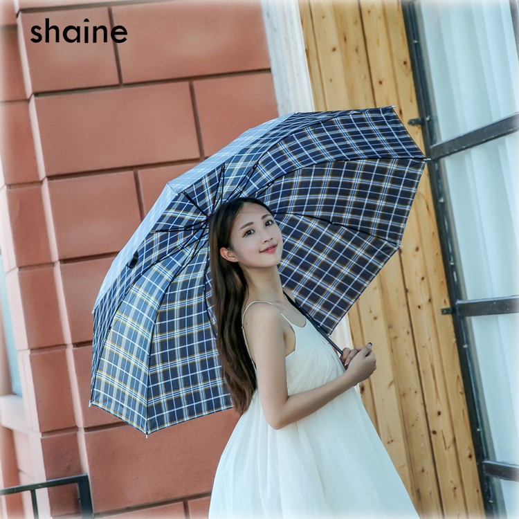 雨傘LOGO定制加固加大三折傘晴雨傘地攤貨源塑料柄格子傘廠家批發