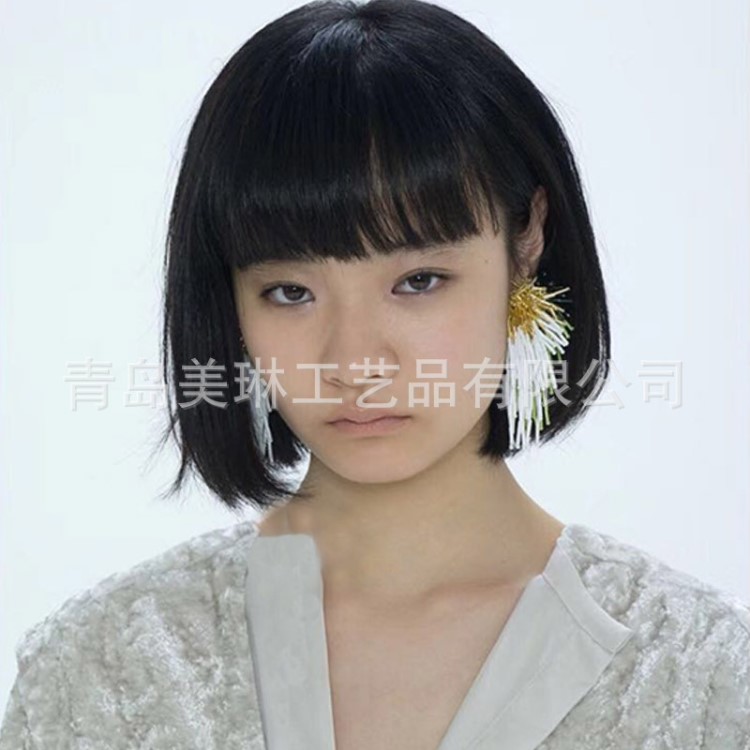 自制日本設(shè)計師taga耳環(huán)秋冬新款手工串珠歐美時尚流蘇耳釘耳夾女