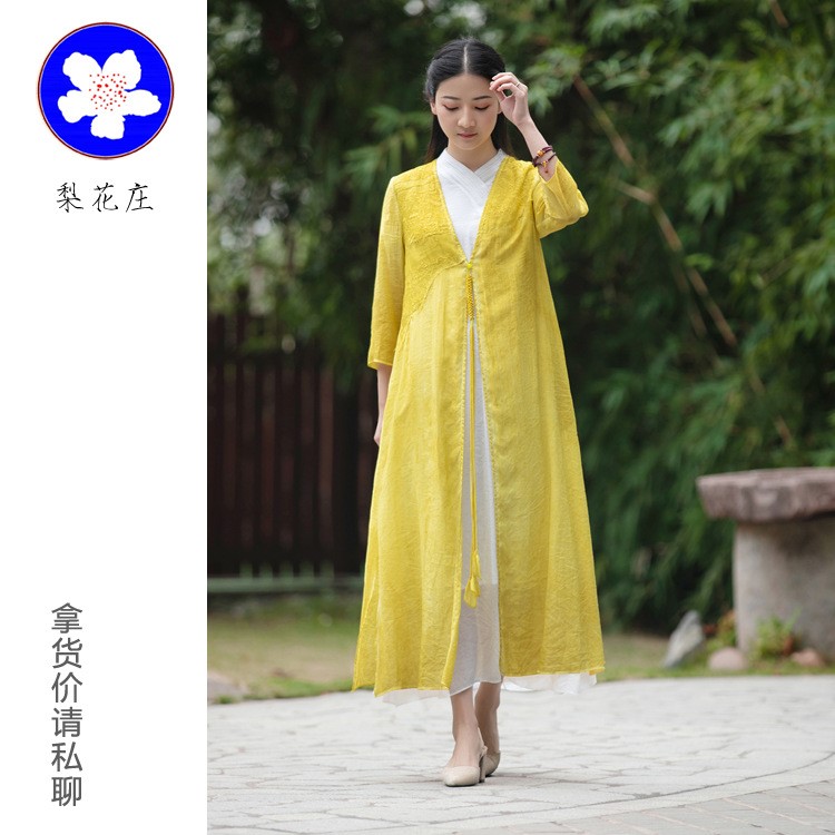 梨花莊原創(chuàng)女裝2019春夏氣質(zhì)外披中式文藝禪茶服女外套195002